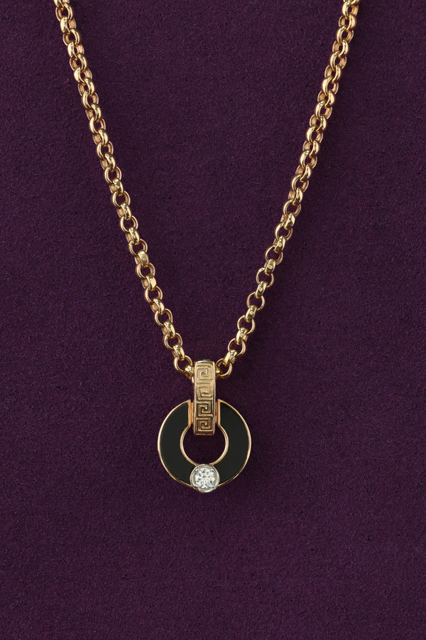 Колье из красного золота 585 пробы c бриллиантами и ониксом