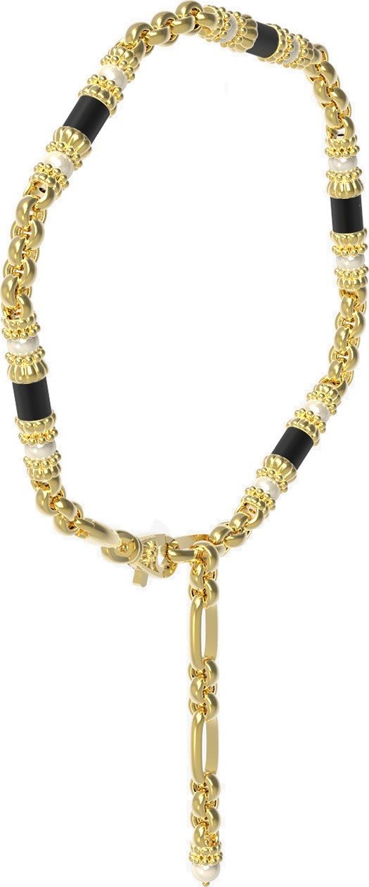 Браслет из лимонного золота c жемчугом и ониксом