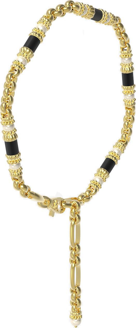 Браслет из лимонного золота 585 пробы c жемчугом и ониксом