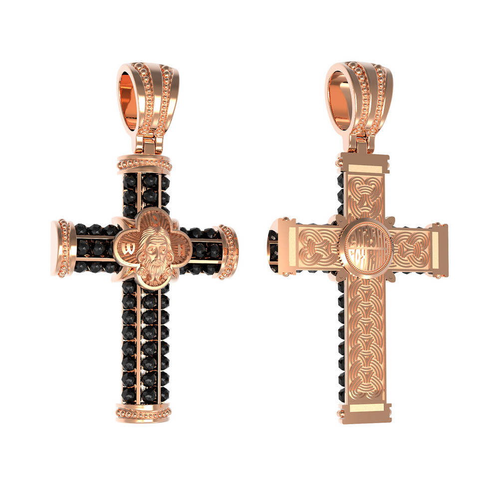 Крест из красного золота 585 пробы c ониксом