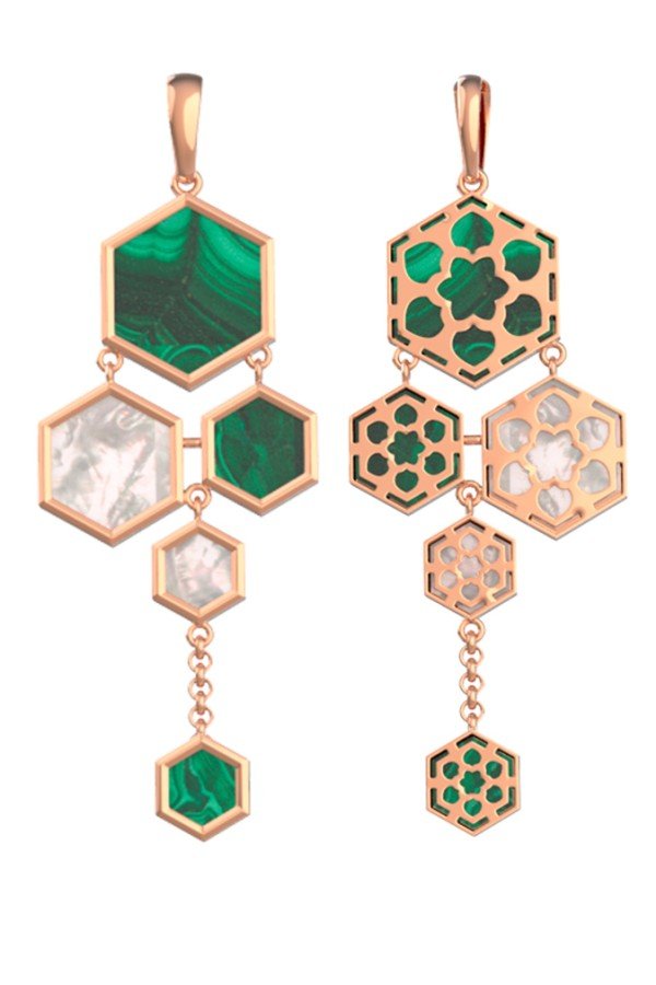 Подвеска из золота c малахитом и перламутром