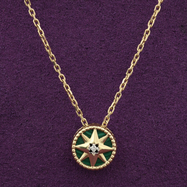 Колье из лимонного золота 585 пробы c бриллиантами и малахитом