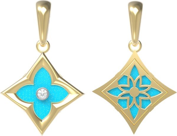 Подвеска из лимонного золота c бриллиантами и бирюзой