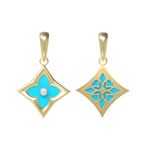 Подвеска из лимонного золота 585 пробы c бриллиантами и бирюзой