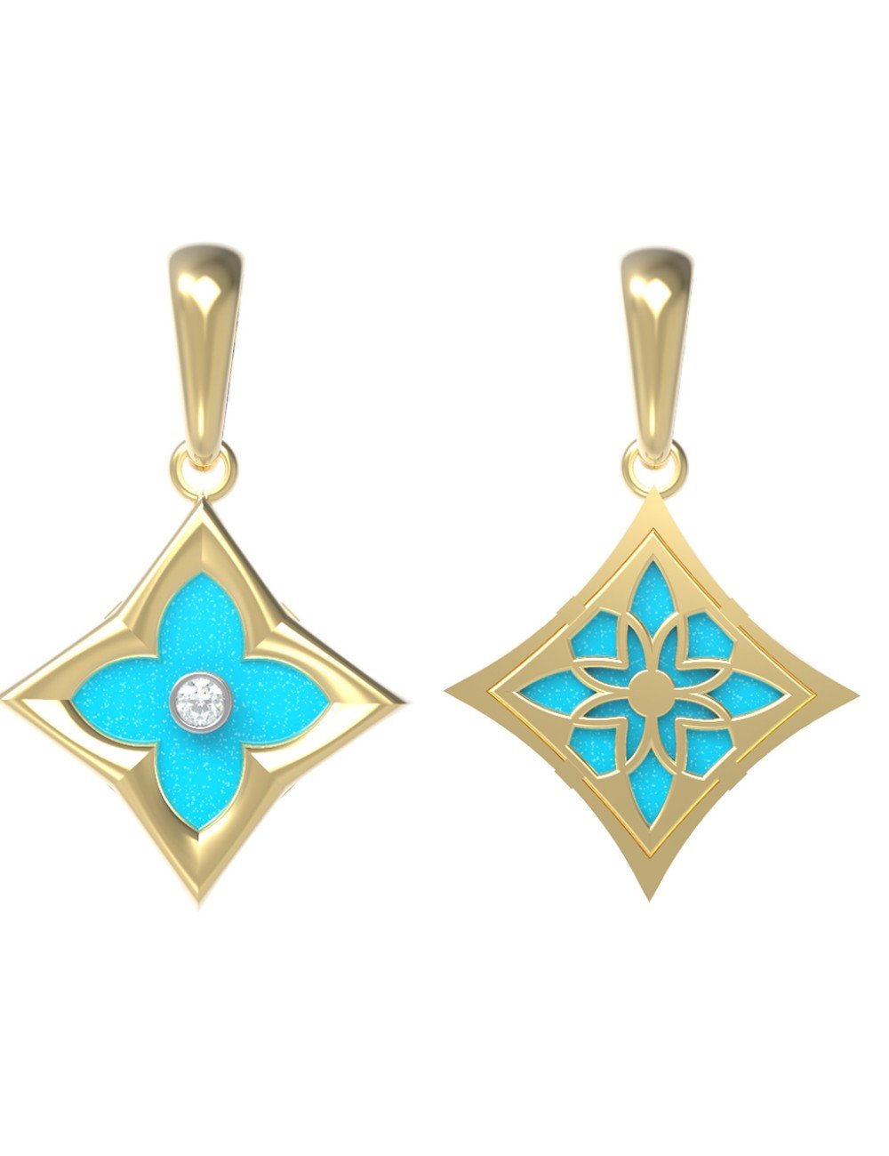 Подвеска из лимонного золота c бриллиантами и бирюзой