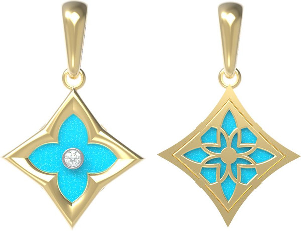 Подвеска из лимонного золота 585 пробы c бриллиантами и бирюзой