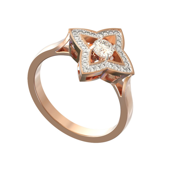 Кольцо из красного золота 585 пробы c бриллиантами