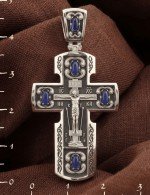 Крест из белого золота c эмалью и сапфиром