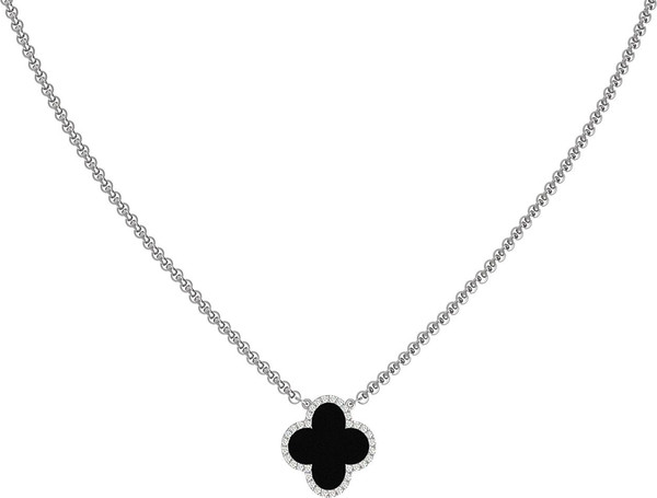 Колье из белого золота 585 пробы c бриллиантами и ониксом