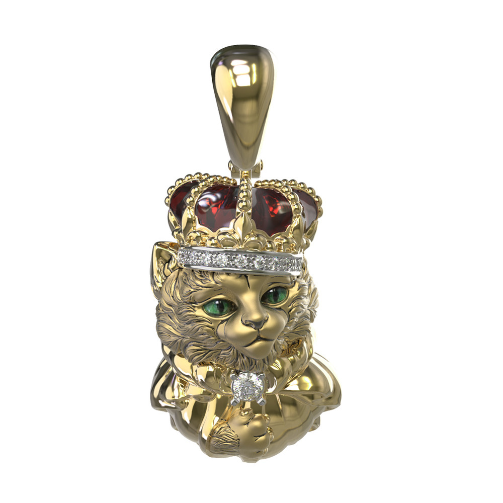 Подвеска из лимонного золота 585 пробы c эмалью, бриллиантами и рубином