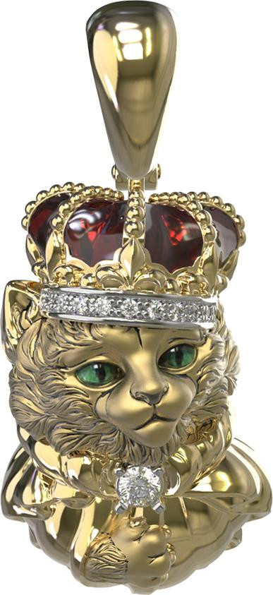 Подвеска из лимонного золота 585 пробы c эмалью, бриллиантами и рубином