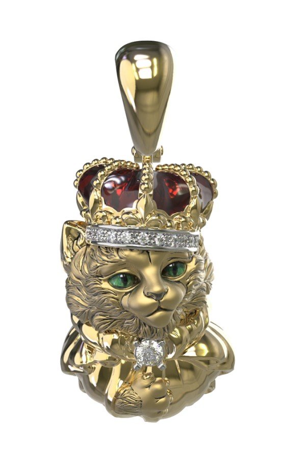 Подвеска из лимонного золота c эмалью, бриллиантами и рубином