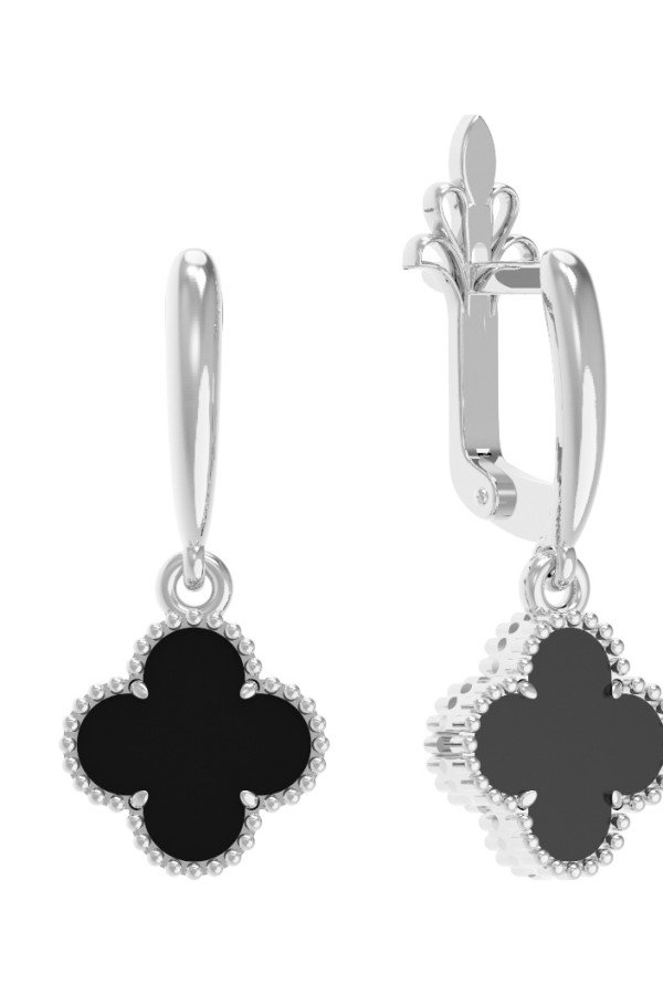 Серьги из белого золота c ониксом