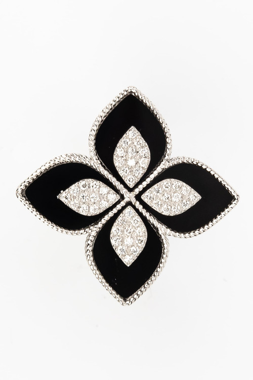 Кольцо из белого золота 585 пробы c бриллиантами и ониксом