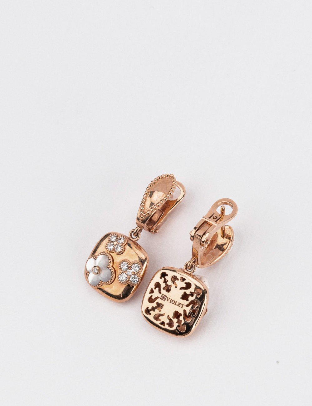 Серьги из розового золота c бриллиантами и перламутром