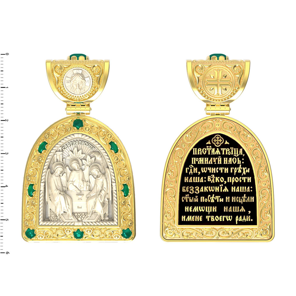 Нательная икона из лимонного золота 585 пробы c эмалью, хризопразом и бивнем мамонта