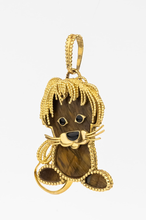 Подвеска из лимонного золота 585 пробы c эмалью и тигровым глазом