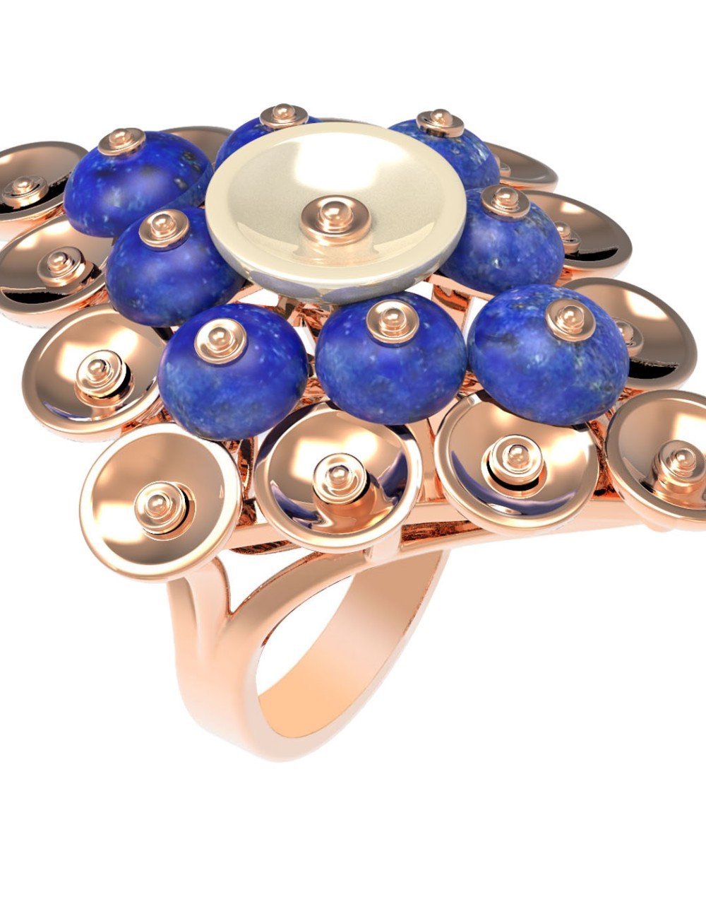 Кольцо из золота c лазуритом и перламутром