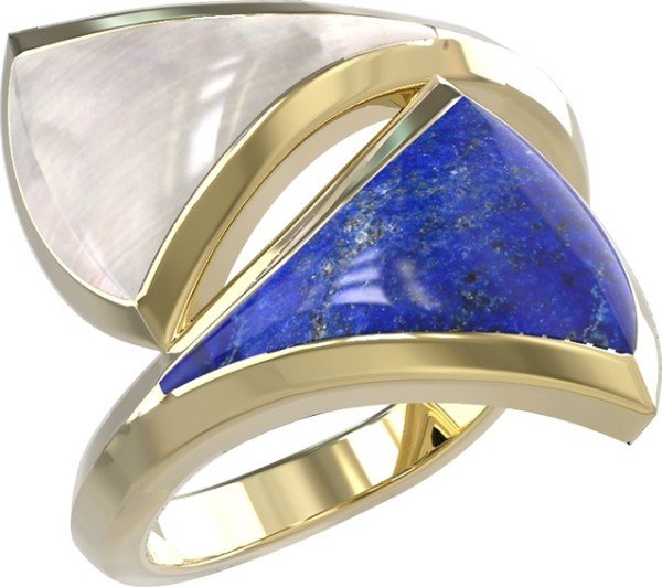 Кольцо из лимонного золота c лазуритом и перламутром