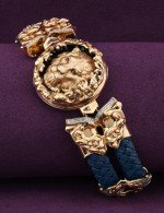 Браслет из золота c эмалью, бриллиантами, кожаным шнурком и ониксом