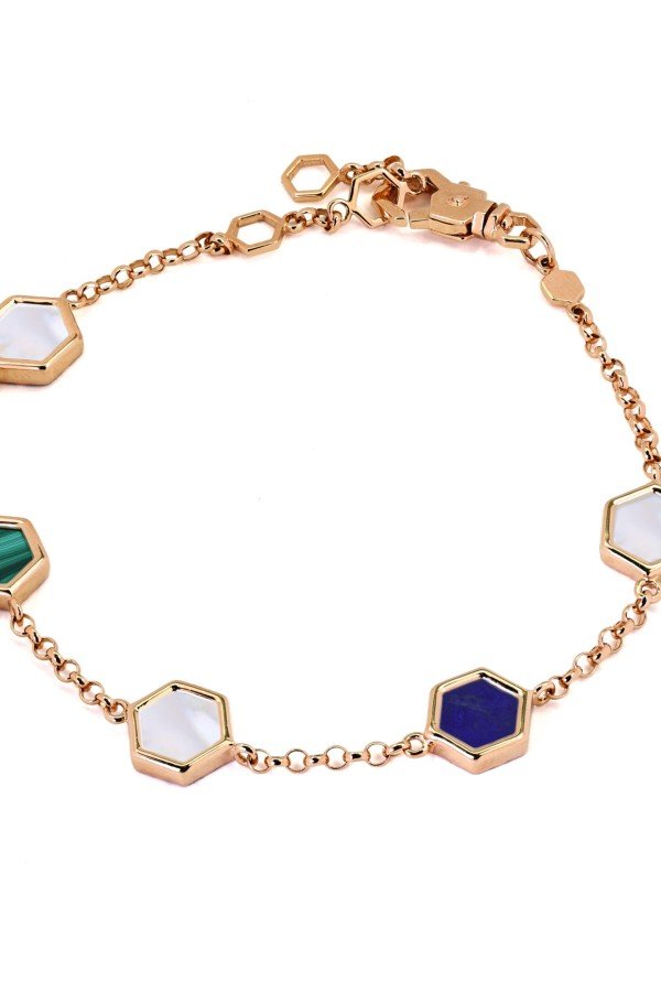 Браслет из золота c лазуритом, малахитом и перламутром