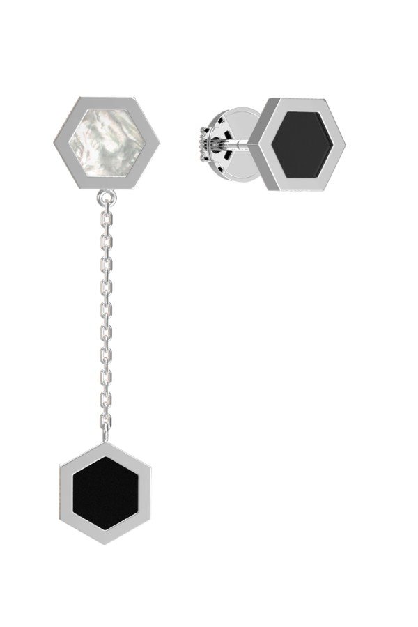 Серьги из белого золота c ониксом и перламутром