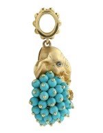 Подвеска из лимонного золота c эмалью и бирюзой