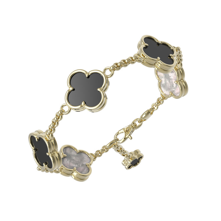 Браслет из лимонного золота 585 пробы c ониксом и перламутром