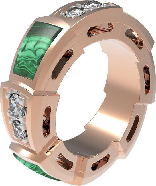 Подвеска из красного золота 585 пробы c бриллиантами и малахитом