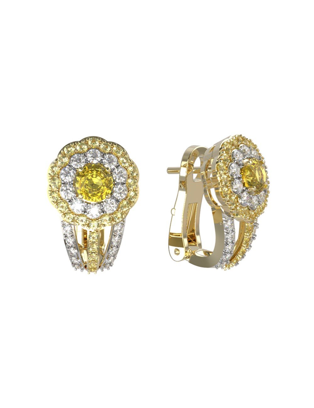 Серьги из лимонного золота c бриллиантами и сапфиром