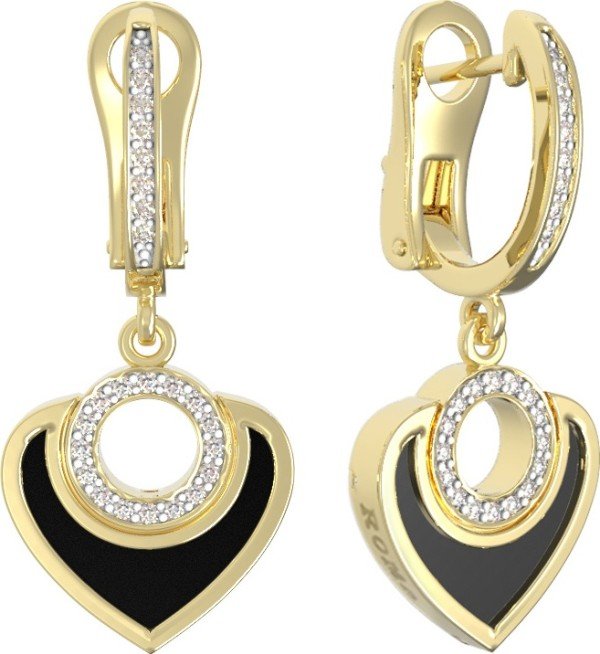 Серьги из лимонного золота c бриллиантами и ониксом