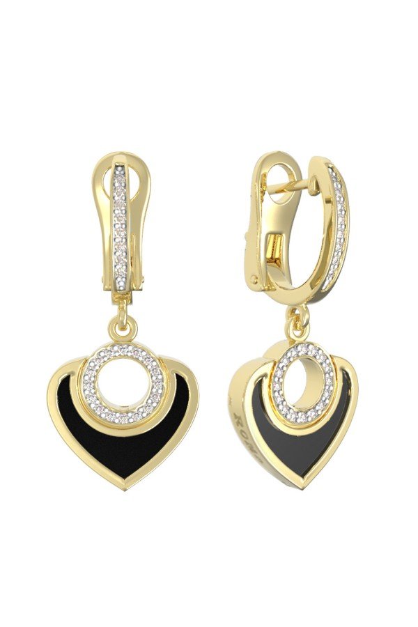 Серьги из лимонного золота c бриллиантами и ониксом