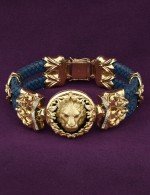 Браслет из лимонного золота c эмалью, бриллиантами, кожаным шнурком и ониксом