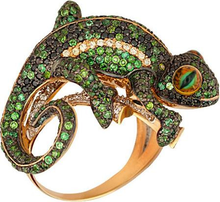 Кольцо из красного золота 585 пробы c эмалью и фианитом