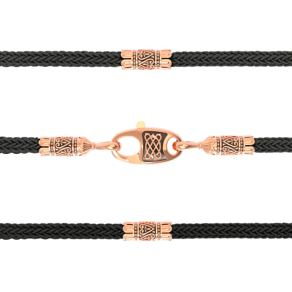 Цепь-шнурок шелк из красного золота 585 пробы c шёлковым шнурком