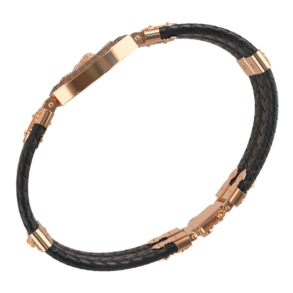 Браслет из красного золота 585 пробы c эмалью, шнурком и ониксом