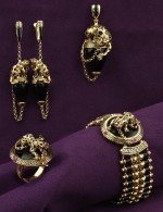 Серьги из лимонного золота c эмалью и ониксом