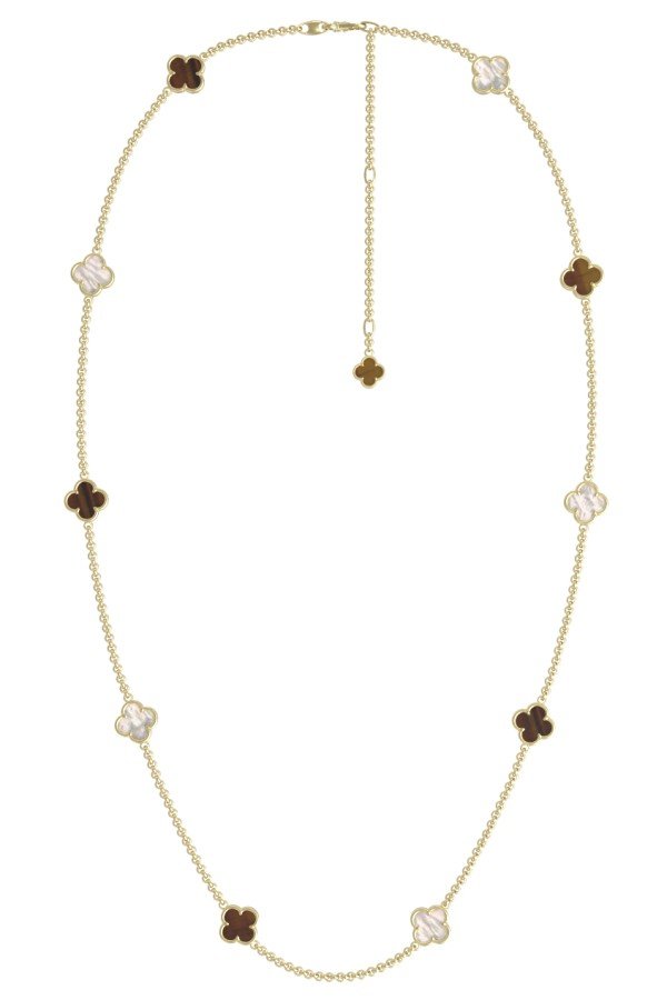 Колье из лимонного золота c тигровым глазом и перламутром