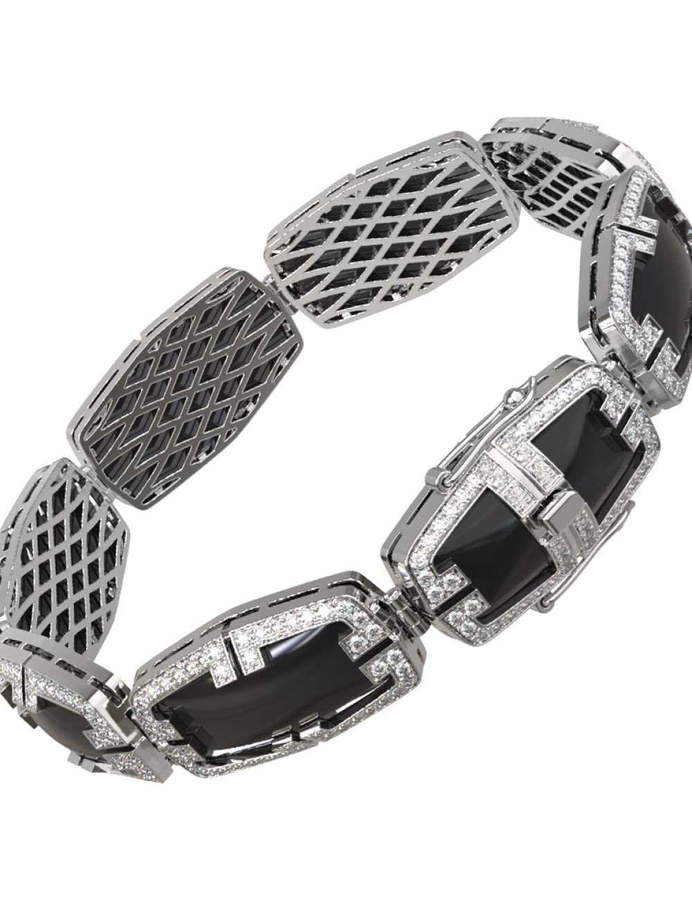 Браслет из белого золота c бриллиантами, рубином и ониксом