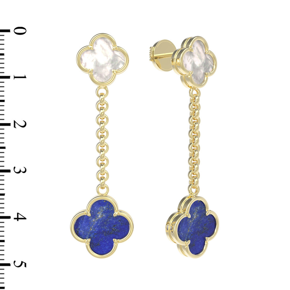 Серьги из лимонного золота 585 пробы c лазуритом и перламутром