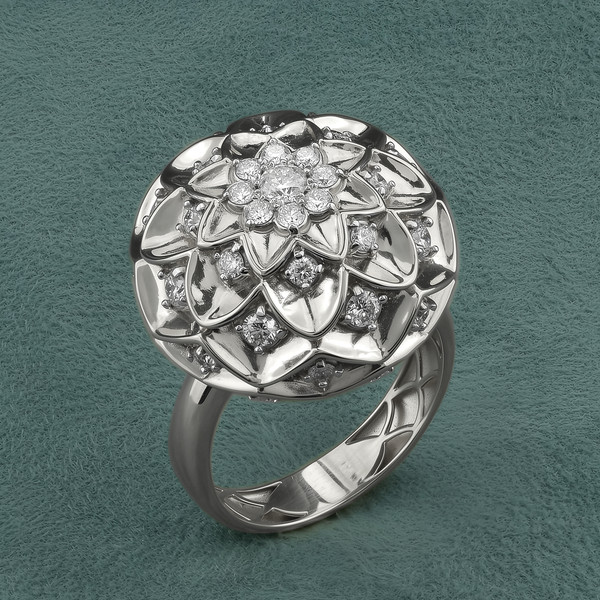 Кольцо из белого золота 585 пробы c бриллиантами