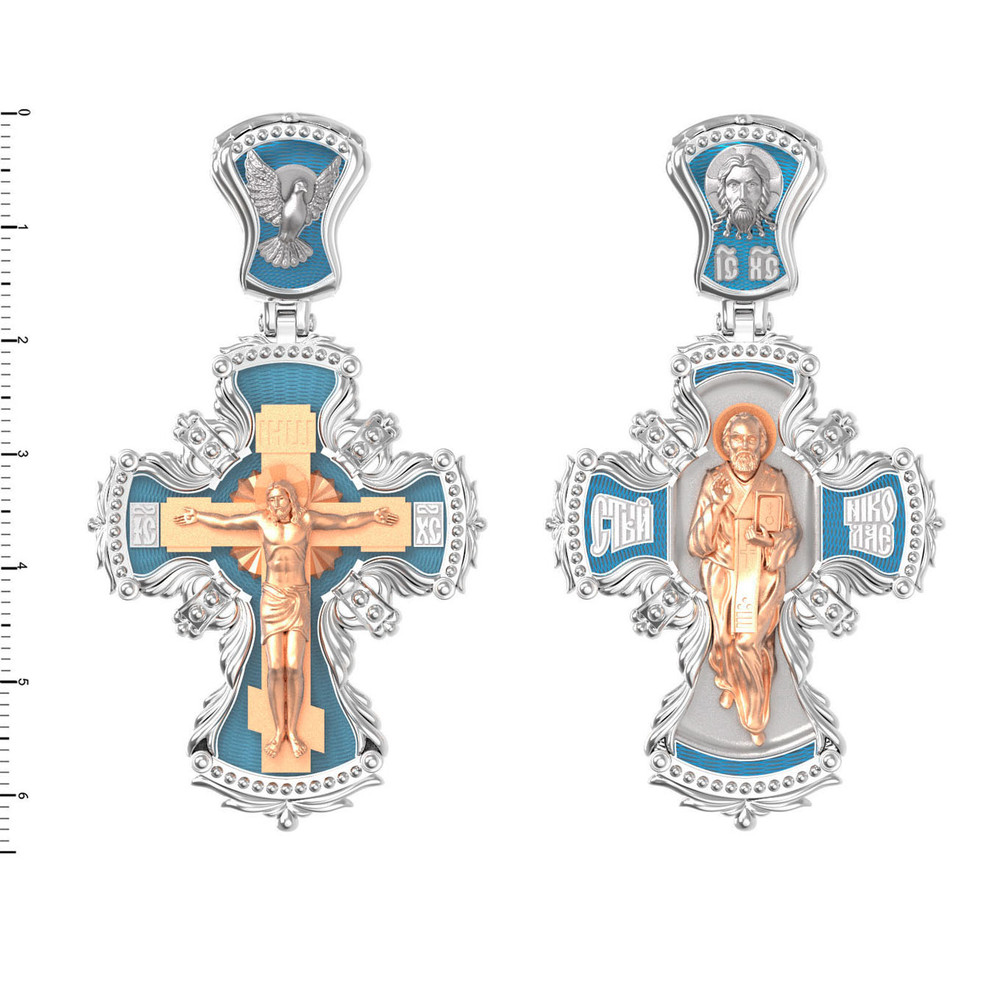 Крест из белого золота 585 пробы c эмалью