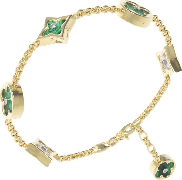 Браслет из лимонного золота c бриллиантами, малахитом и перламутром