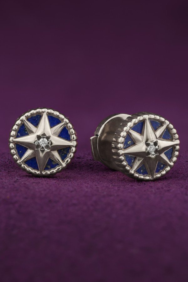 Серьги из белого золота c бриллиантами и лазуритом