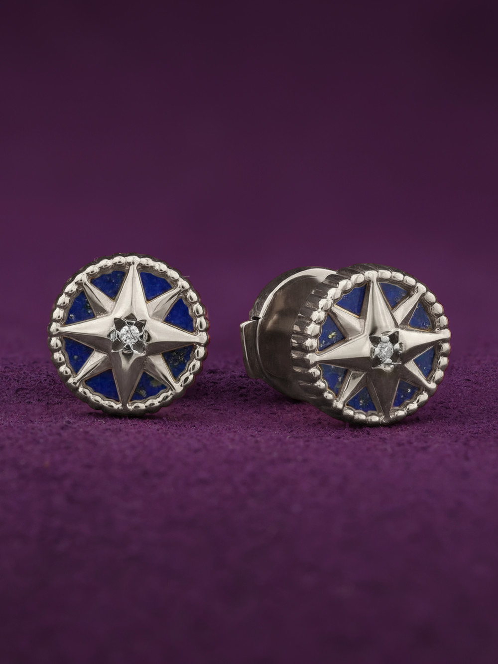 Серьги из белого золота 585 пробы c бриллиантами и лазуритом