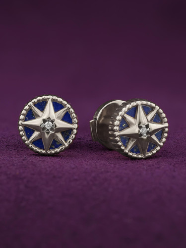 Серьги из белого золота 585 пробы c бриллиантами и лазуритом