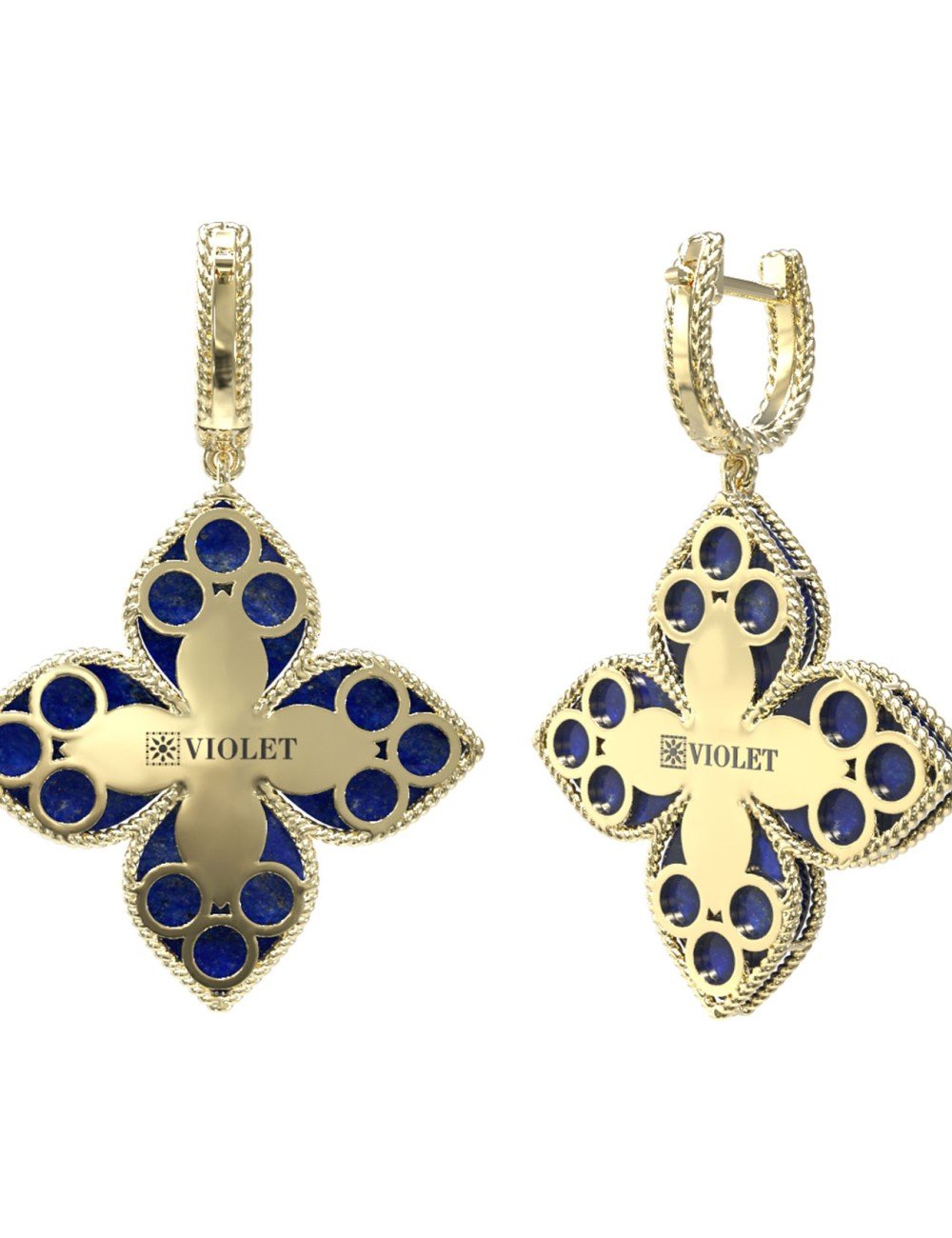 Серьги из лимонного золота c бриллиантами и лазуритом