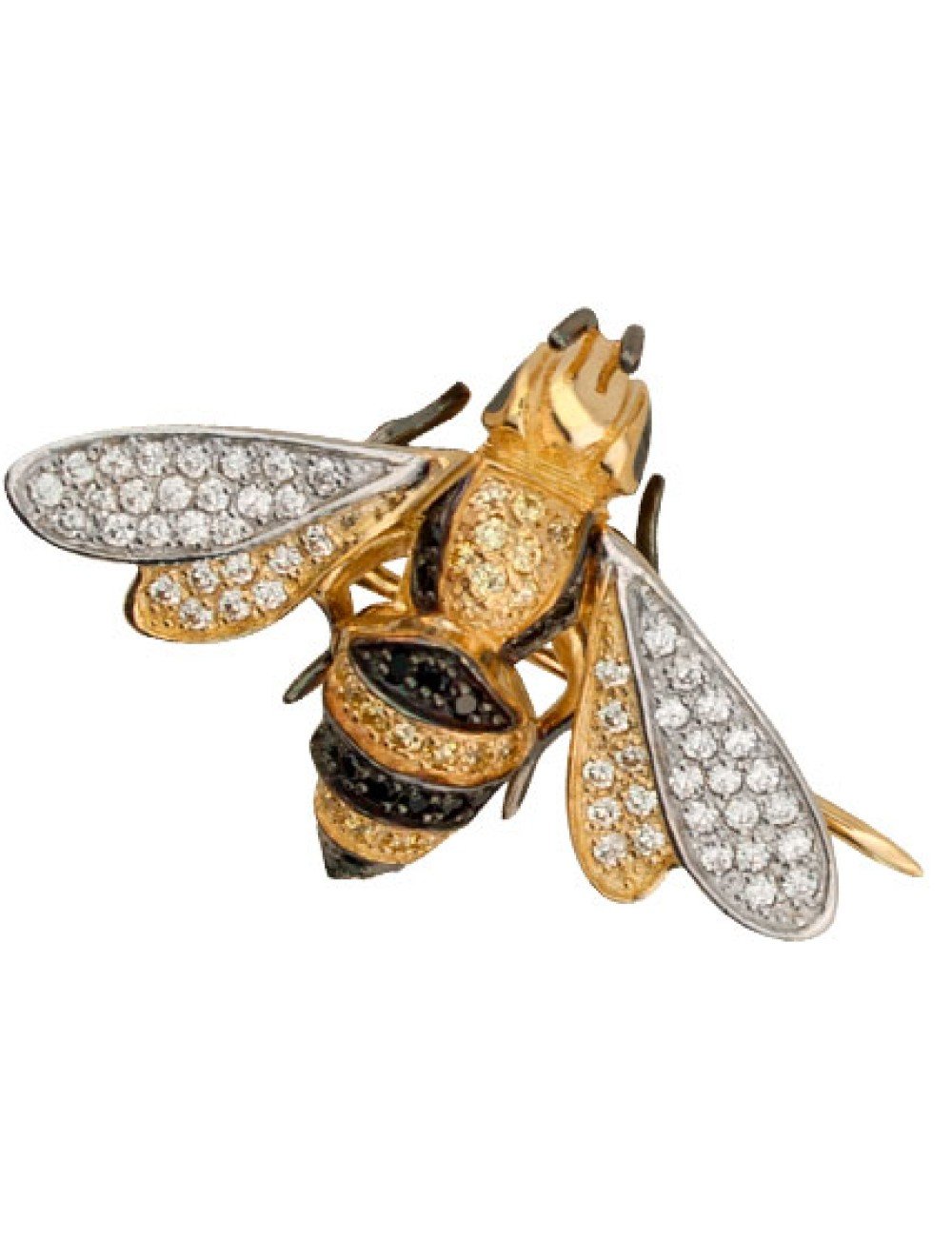 Брошь из лимонного золота c эмалью и фианитом