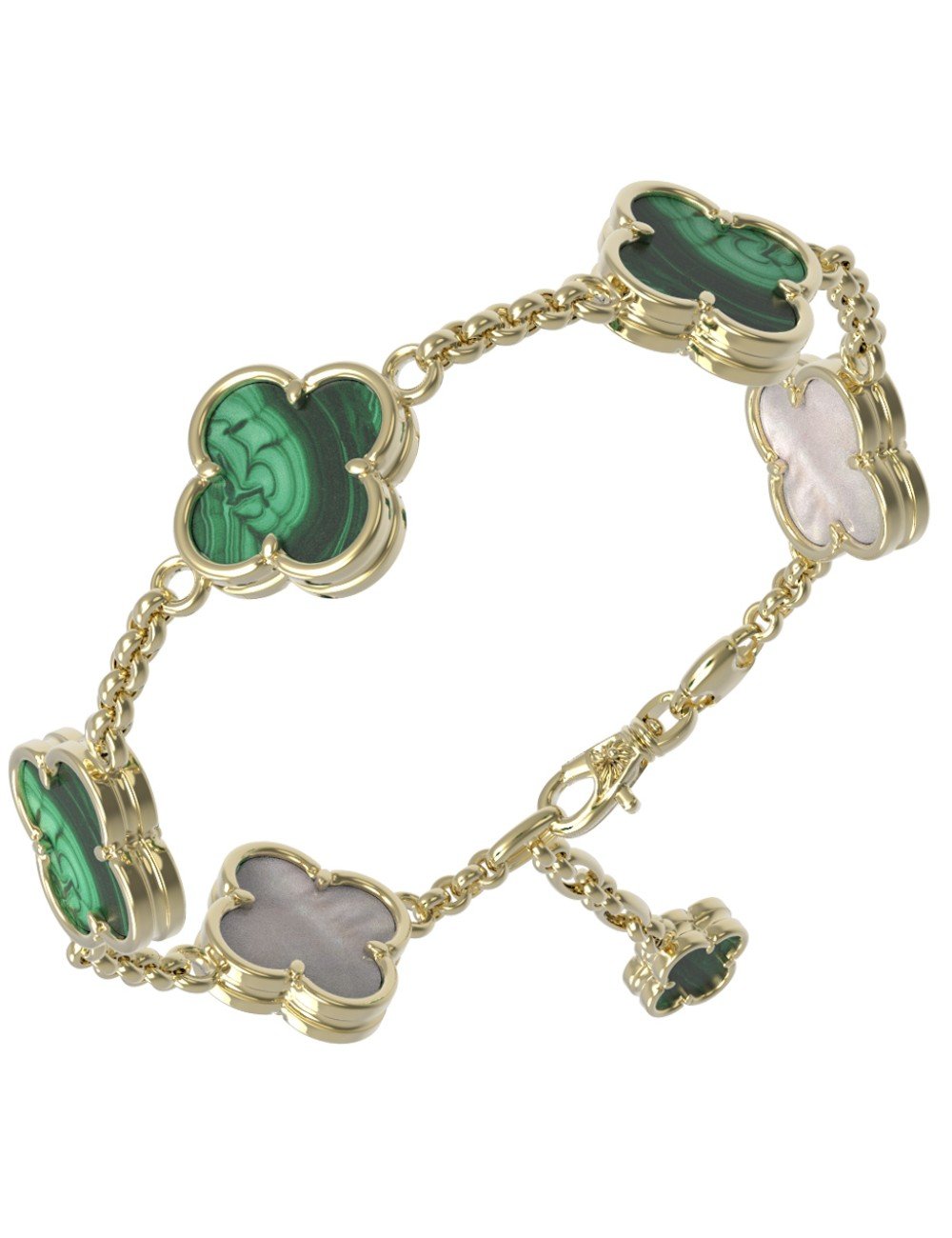 Браслет из лимонного золота c малахитом и перламутром