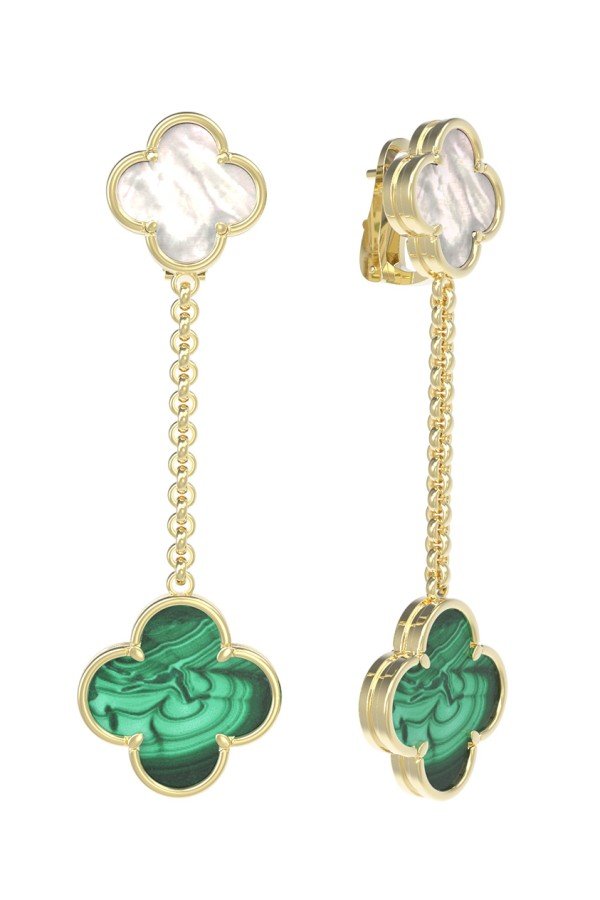 Серьги из лимонного золота c малахитом и перламутром